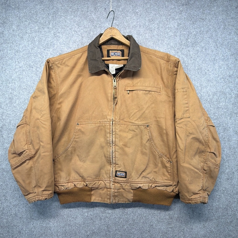 Big Smith Workwear Duck Canvas Insulated Jacket Mens XL Zip Brown